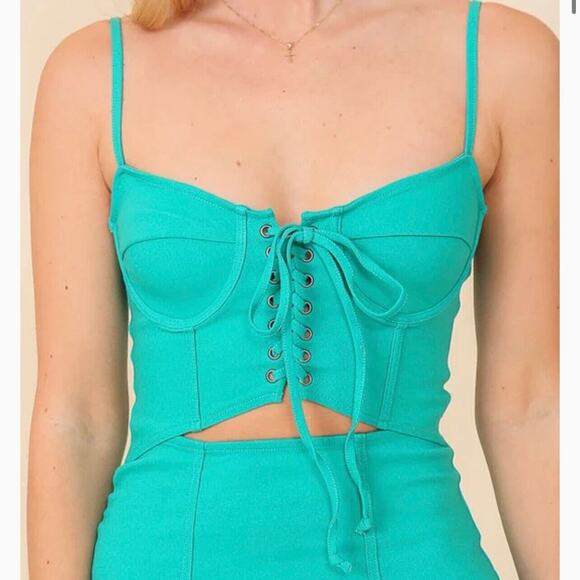 New TIMING Bodycon Corset Tie Up Cut Out Mini Dress SIZE SMALL Women's - Picture 2 of 12